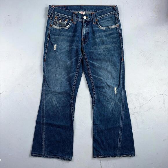 True Religion Jeans Mens 34x34 Joey Relaxed Fit Bootcut Flared Big T Twisted Y2K - Picture 1 of 16